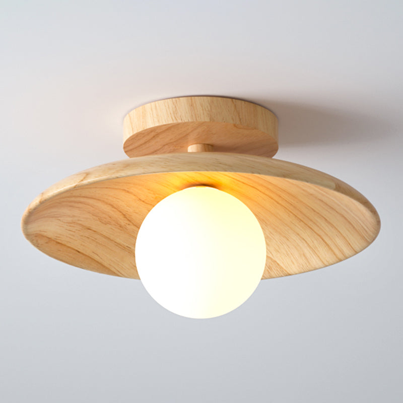 Elegante lámpara de techo de madera 1 luz mini semi empotrada para pasillo