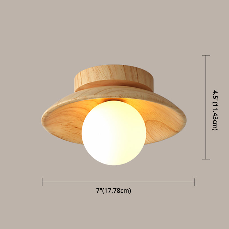 Elegante lámpara de techo de madera 1 luz mini semi empotrada para pasillo