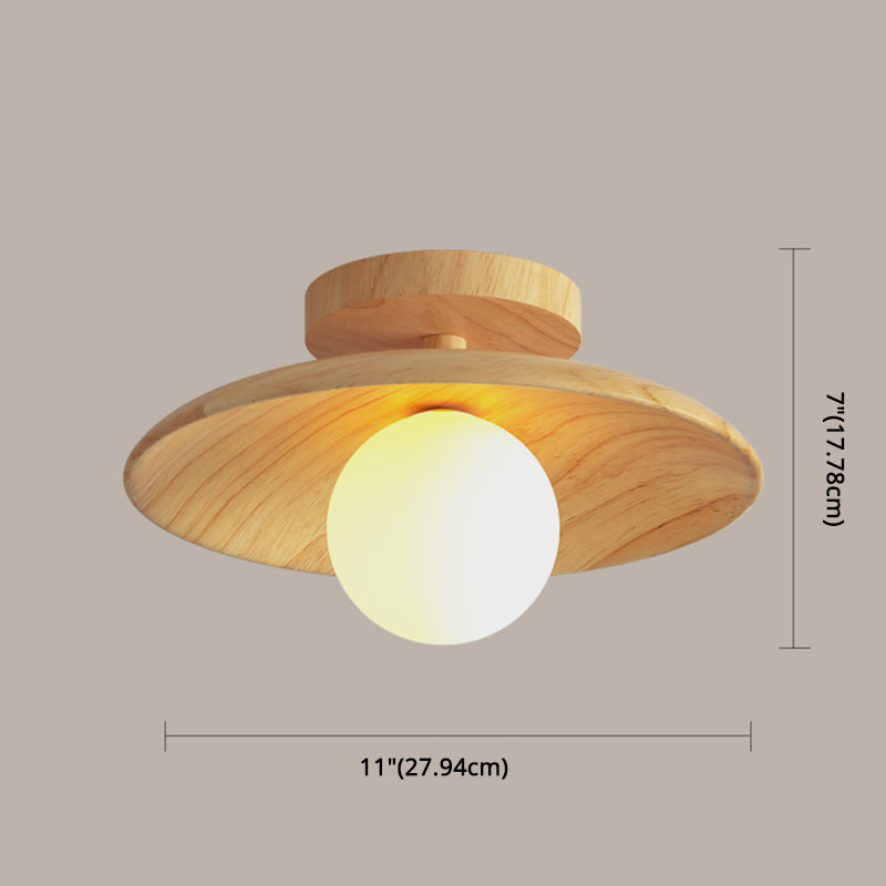 Elegante lámpara de techo de madera 1 luz mini semi empotrada para pasillo