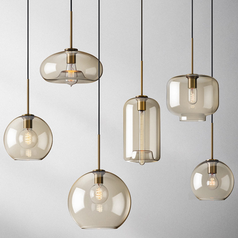 Pendant Lamp Cognac Glass Modern Minimalist 1-Light Lighting For Dining Table