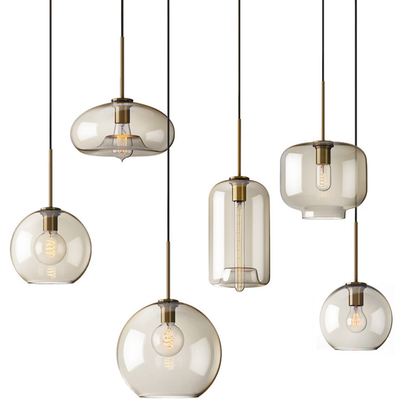 Pendant Lamp Cognac Glass Modern Minimalist 1-Light Lighting For Dining Table