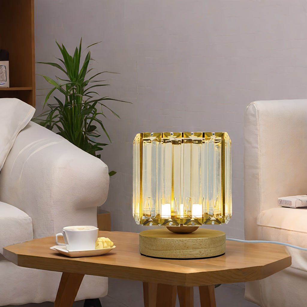 LumiCrystal - Lámpara de mesa de cristal de vidrio, fuente de luz LED, alimentada por USB, ideal