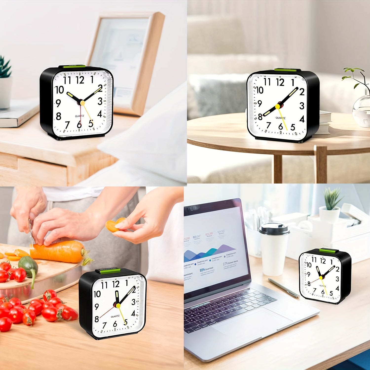 TimeRest - Sveglia da Viaggio Quadrata Classica con Funzione Snooze e Lancette Luminose