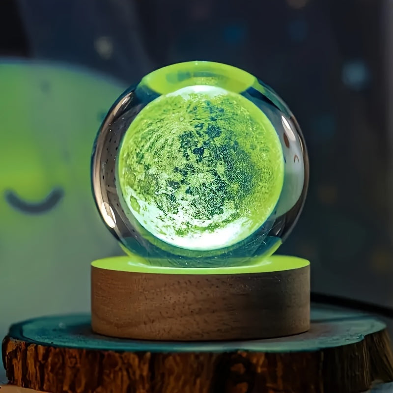 LumiSphere - Lámpara nocturna LED de bola de cristal 3D con base de madera