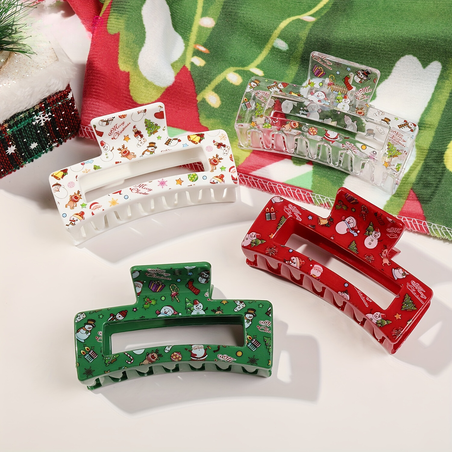 FestiveClips - 4-delige Set Elegante Kerstprint Haarklemmen