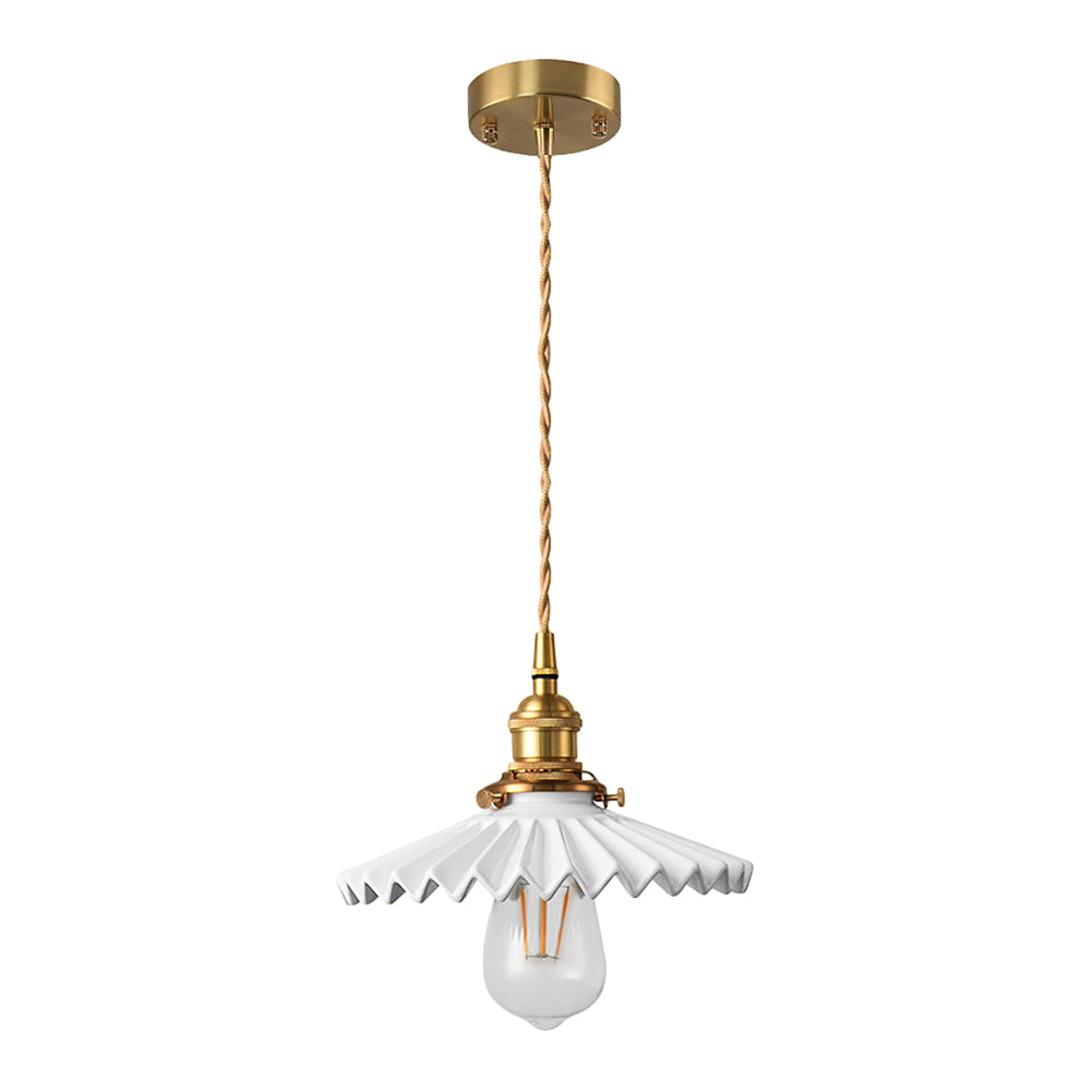 PleatCeramic - Vintage Hanglamp met Gevouwen Design en Messing Basis