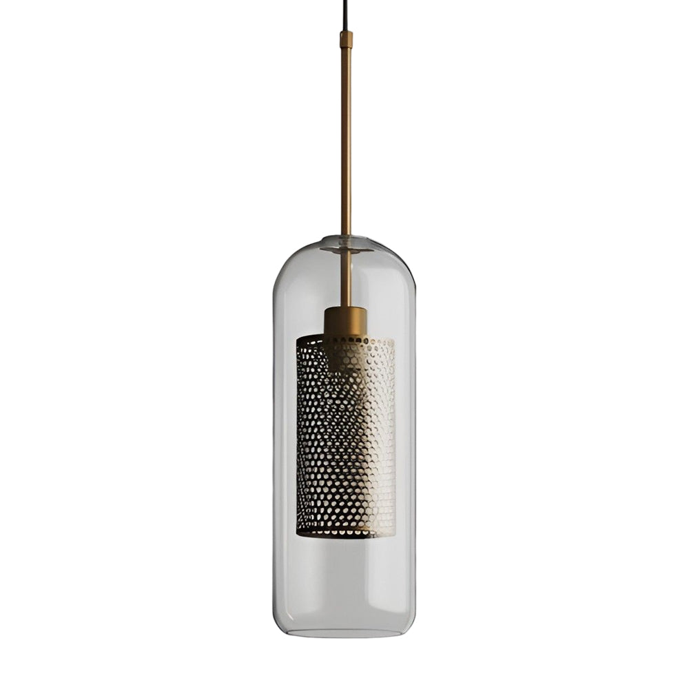 GoldenGlow - Industrial Vintage Pendant Lamp with Glass Dome and Golden Accent