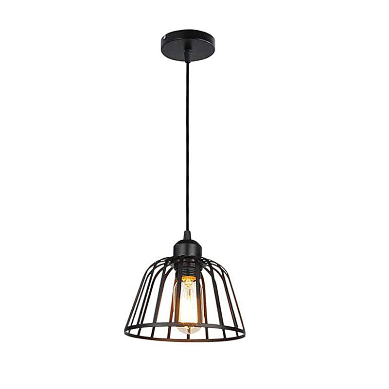 Lámpara colgante retro industrial LED pequeña jaula de hierro negra 1/3 luces