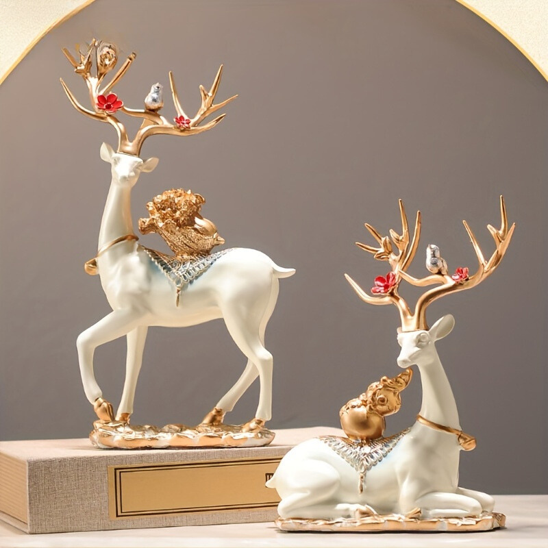 DeerDecor - 2-Delige Vintage Kerst Herten Figuurtjes Set