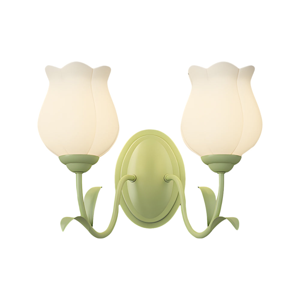 1/2-Luces Flores Vidrio Lámparas de Pared Verdes Regulables de Tres Pasos