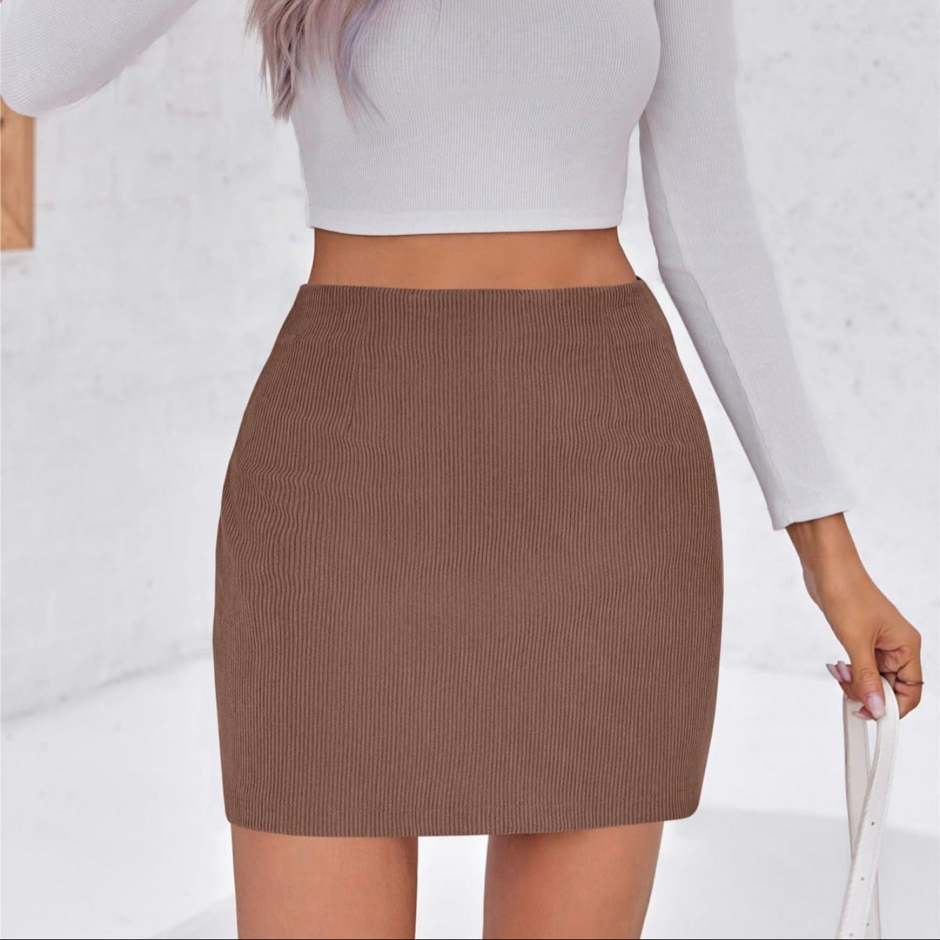 Rok Gonna a Costine Elegante in Poliestere Elasticizzato Stile