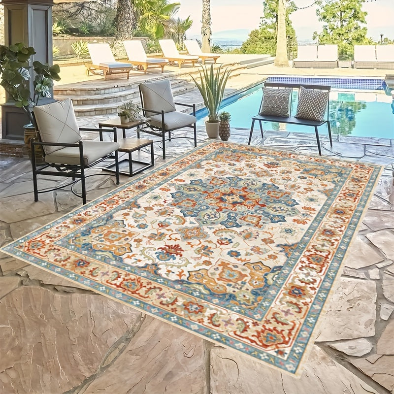 Bohemian Vintage Groot Buiten Tapijt – Wasbare Polyester Zachte Patio Mat, Vlek- en Waterbestendig, Lichtgewicht voor RV, Camping, Picknick en Zonkamer Decor