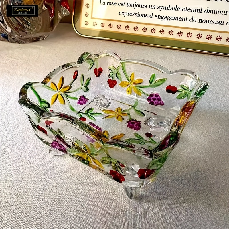GlasSchalen - Handgemaakte Glazen Fruitschaal met Bloemenontwerp