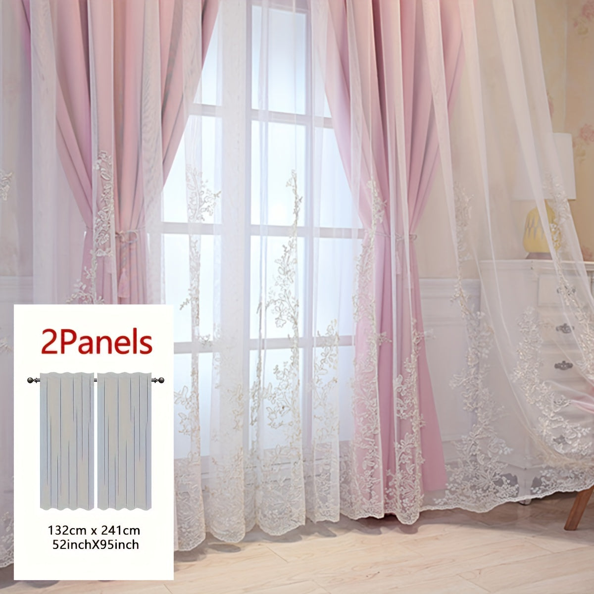 2 Stuks Elf Fairy Geborduurde Gordijnen - Lichtdoorlatende Gordijnpanelen met Geïntegreerde Stof en Ringen