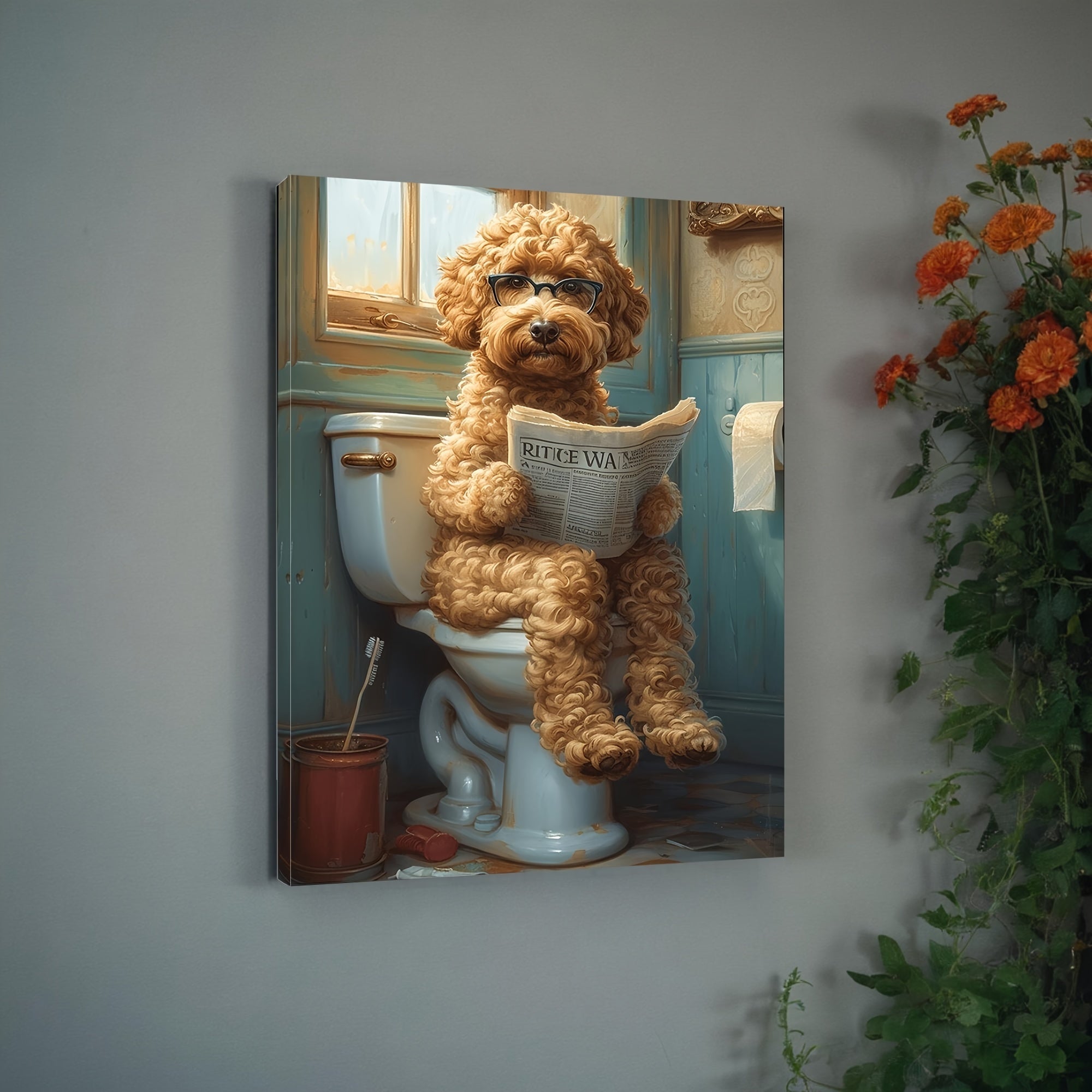 Lienzo de baño Goldendoodle - Decoración de pared humorística