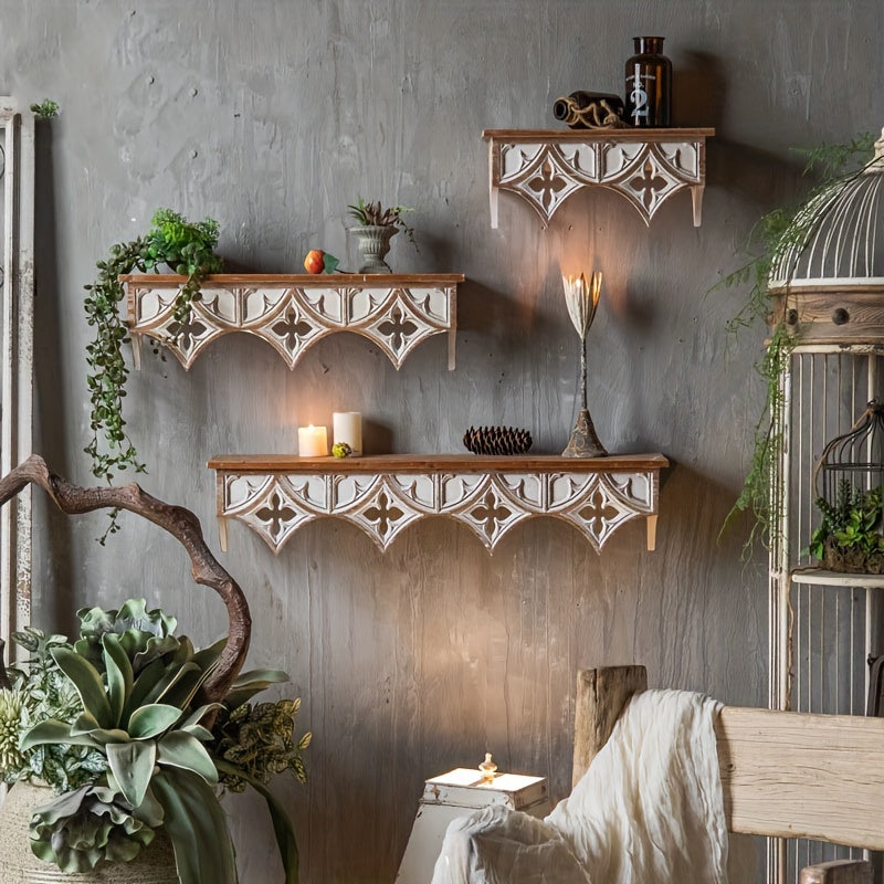VintageWood - Rustic Wooden Wall Shelf for Living Room
