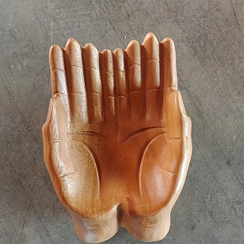 HandServe-Aanbiedingsschaal - Houten Gesneden Handen voor Kristalpresentatie