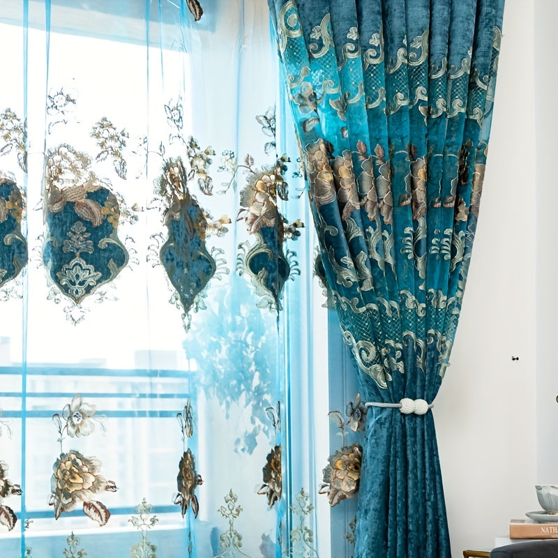 Tende Ricamate in Chenille Hol Borduurwerk - Tende Oscuranti per Soggiorno, Sala da Pranzo, Camera da Letto