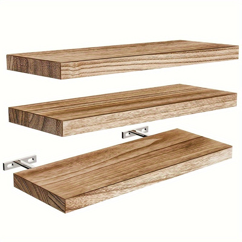 RusticShelf - 3-delige Zwevende Planken Set - Houten Opbergrekken in Zwart