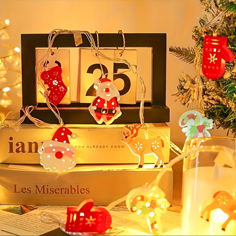 FestoonLicht - 1 Stuk Kerst LED-Lichtsnoer met Sneeuwpop, Kerstman & Kous Decoraties