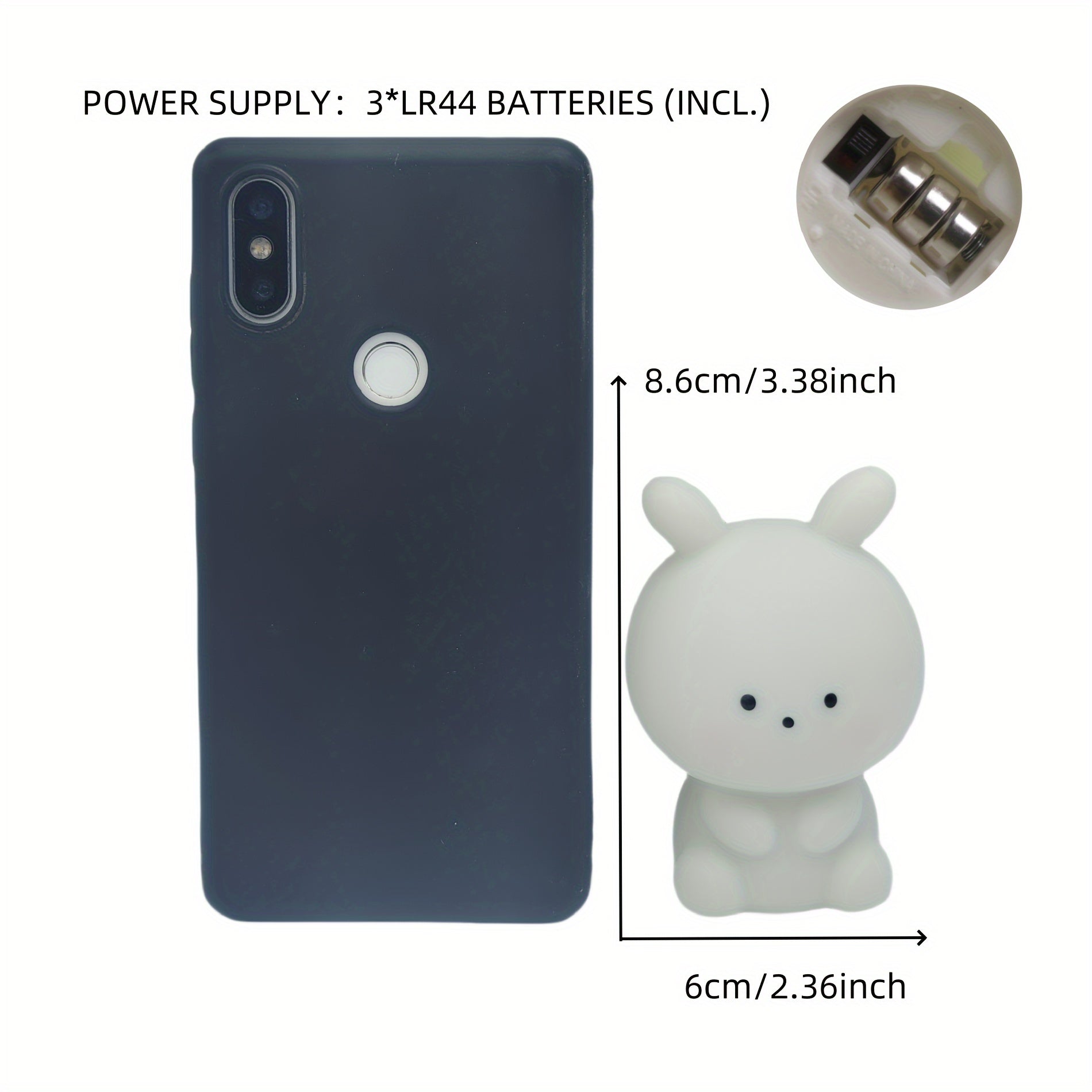 BunnyBright - Lampada da tavolo LED con batteria a forma di coniglio grande testa e design anime