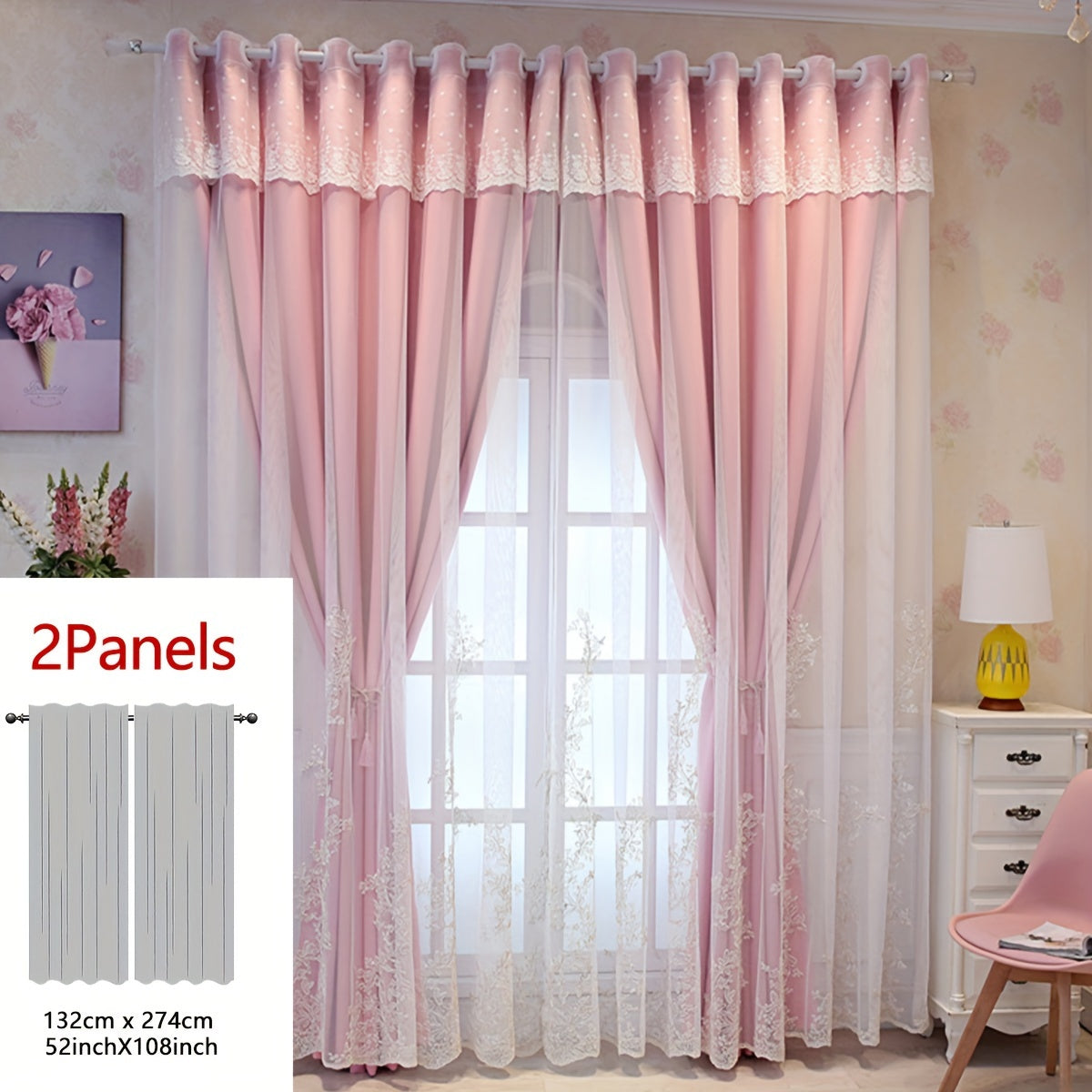 2 Stuks Elf Fairy Geborduurde Gordijnen - Lichtdoorlatende Gordijnpanelen met Geïntegreerde Stof en Ringen