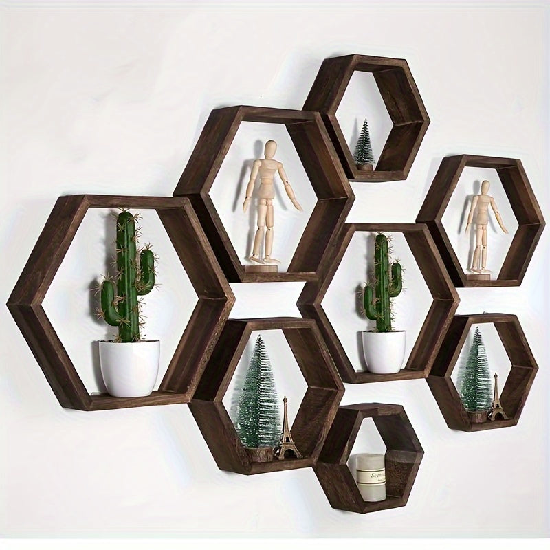 HexaWood - Set di 3 Mensole Esagonali in Legno Sospese per Spazi Abitativi e di Lavoro