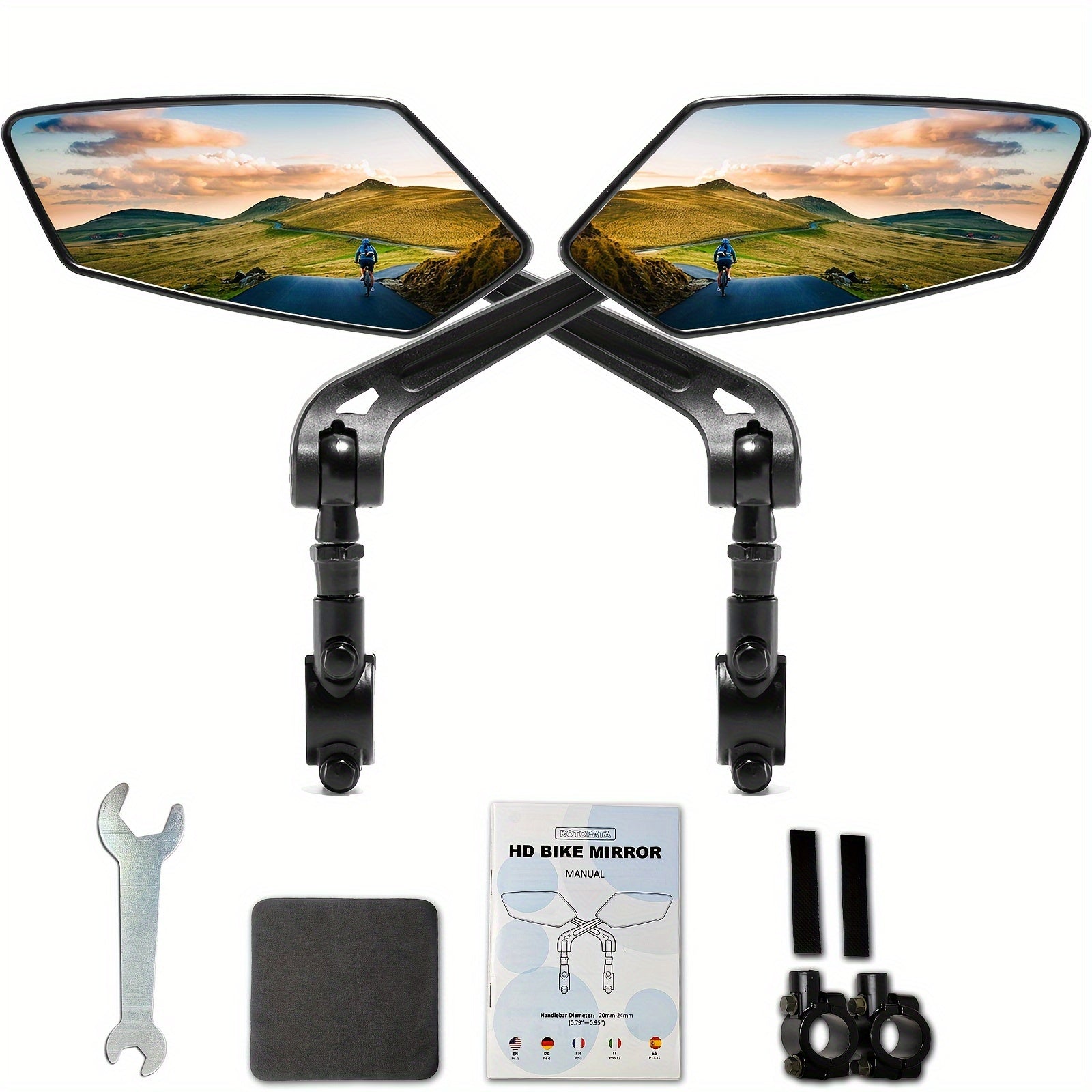 2 piezas de espejos para manillar de bicicleta – Espejos retrovisores ajustables de gran angular y diseño de vidrio de seguridad giratorio 360° para bicicleta, bicicleta eléctrica, scooter y moto de nieve