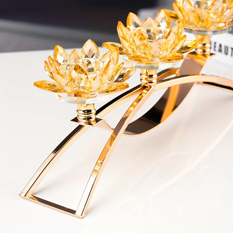 Portavelas de loto de cristal de 3 brazos - Elegante decoración de mesa