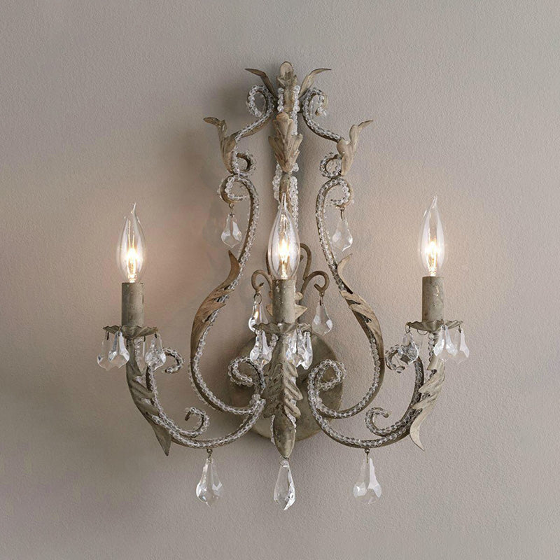Lampadario di Cristallo - Applique Tradizionale con 3 Teste in Grigio/Avorio