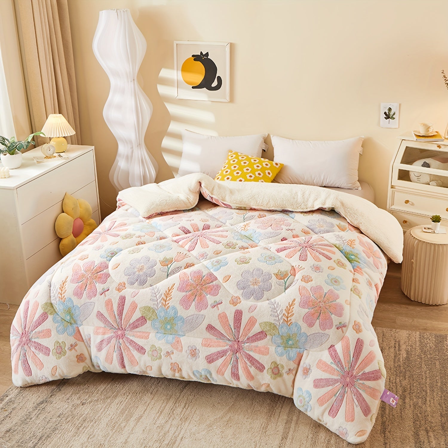 Soft Floral Fleece Winter Duvet – Warm Polyester Cover for Autumn and Winter, Suitable for Bedrooms and Guest Rooms