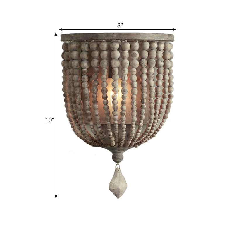 Rustic Beaded Lamp - Wooden Wall Lamp with Gray Beads for Living Room