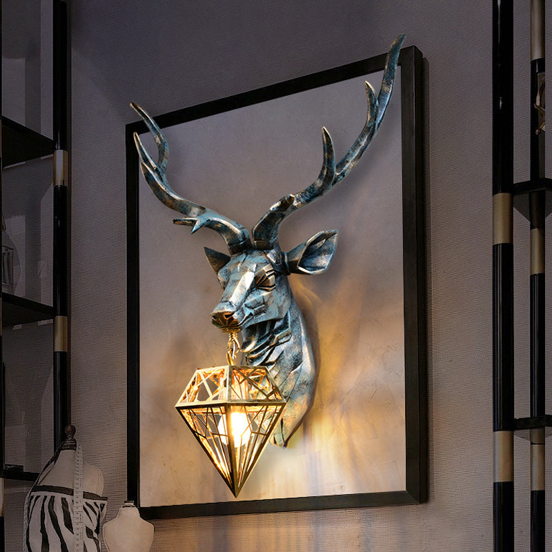 Elk Wandlamp - Brons met Diamantkooi Schaduw