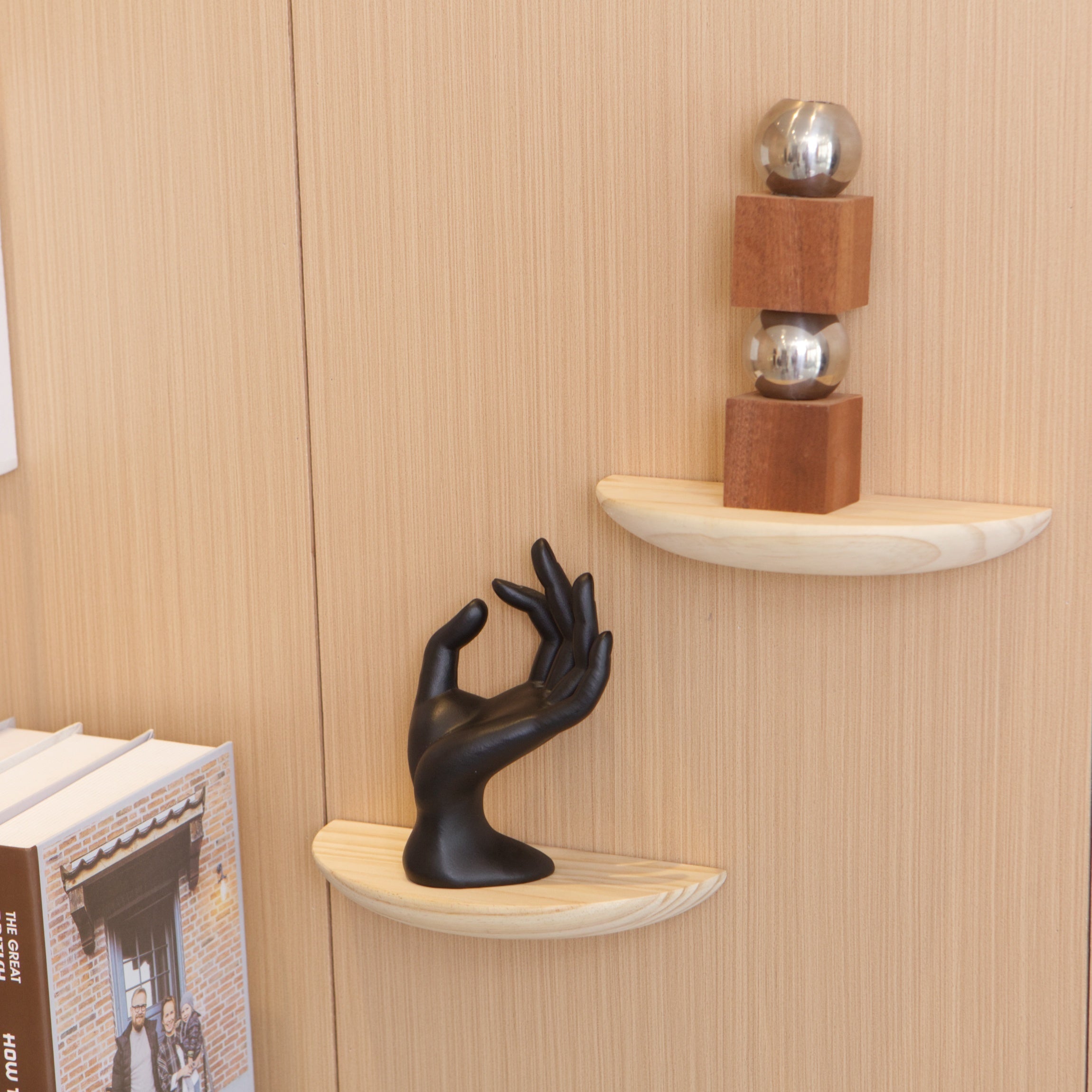 WoodArc - Set of 2 Half-Round Wooden Floating Shelves for Wall Decoration and Storage