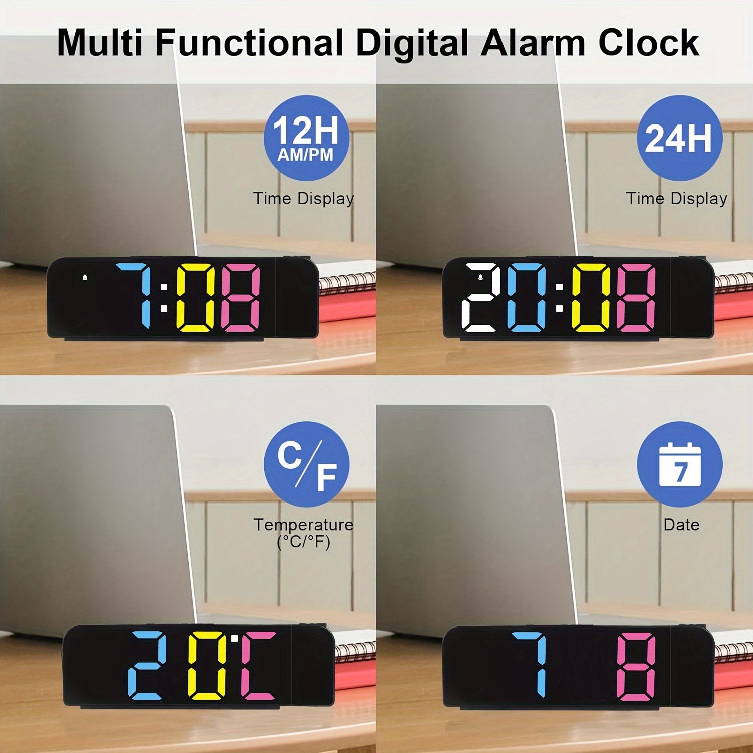 TimeView - Reloj despertador digital con proyección, función de repetición y visualización de fecha