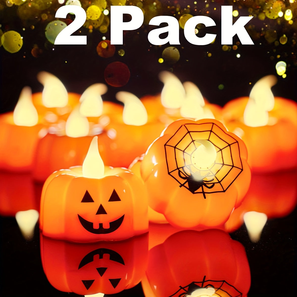 Candele LED di Halloween a zucca – 2 pezzi, 9,14 cm design Jack-o'-Lantern, con batterie