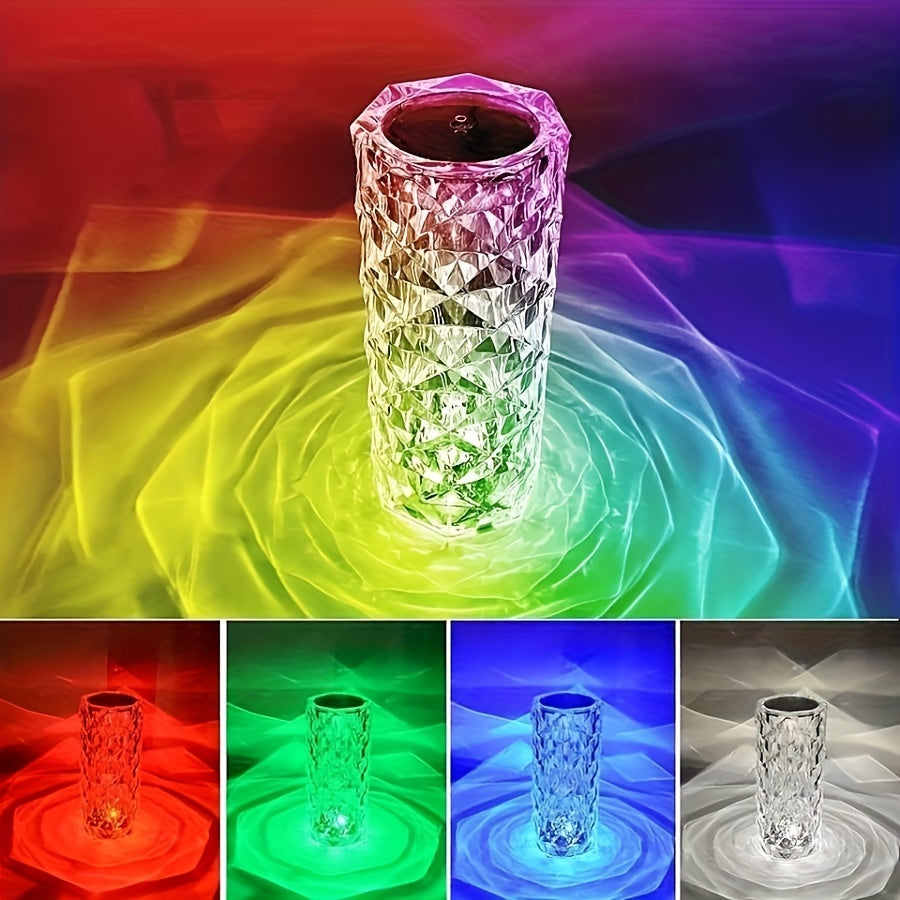 CrystalBloom - Adjustable RGB Table Lamp with USB Rechargeable Lithium Battery and Flower Pattern