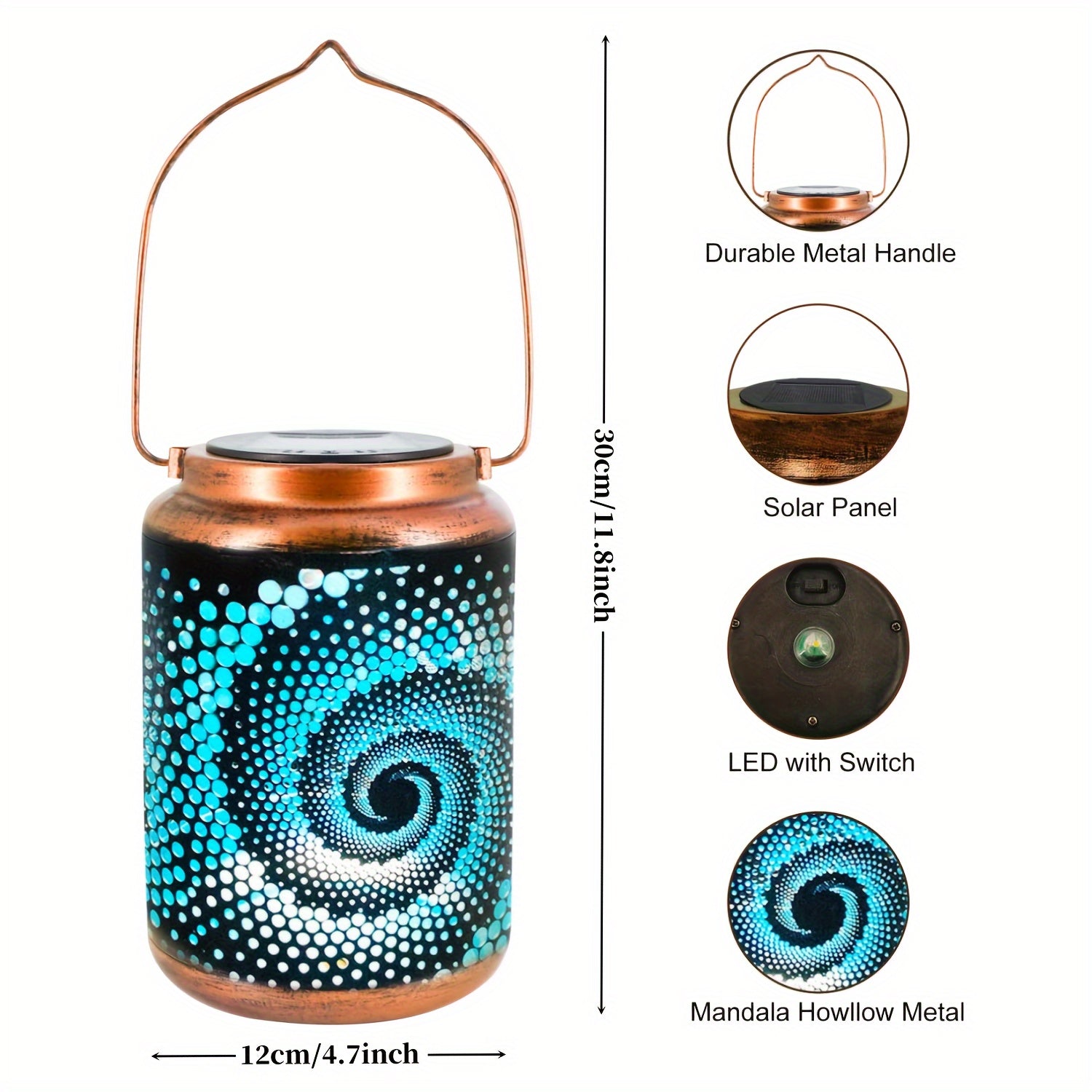 Solar Lantern - Hanging Solar Lanterns for Outdoors, Hollow Metal LED Lamps