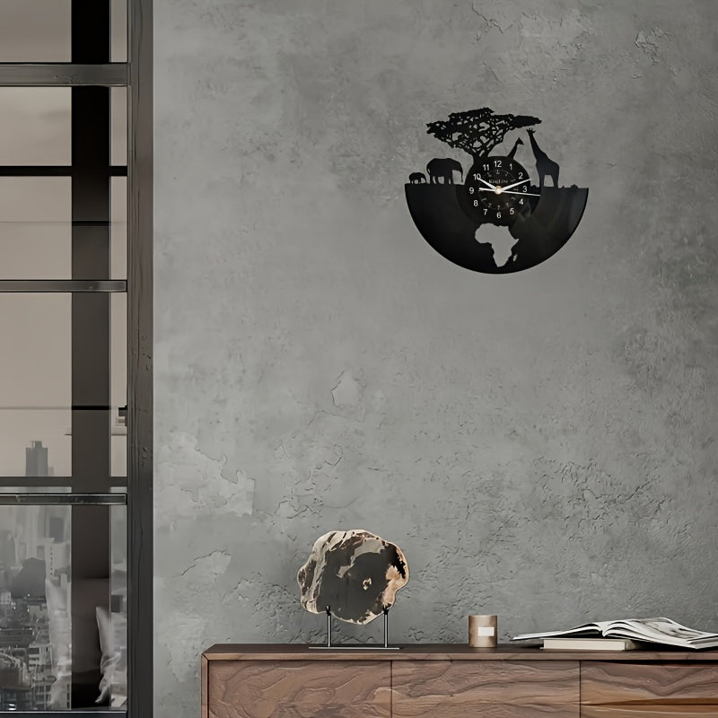 Reloj de pared de disco de vinilo - Tema jirafa, reloj silencioso, para sala de estar, dormitorio, cocina o oficina