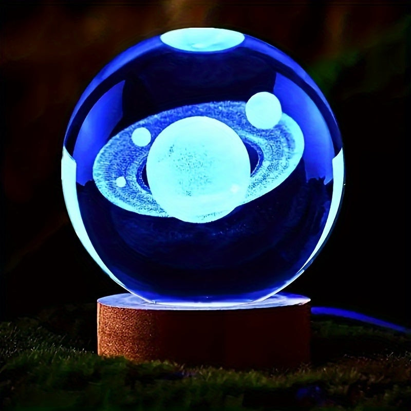LumiSphere - Lámpara nocturna LED de bola de cristal 3D con base de madera