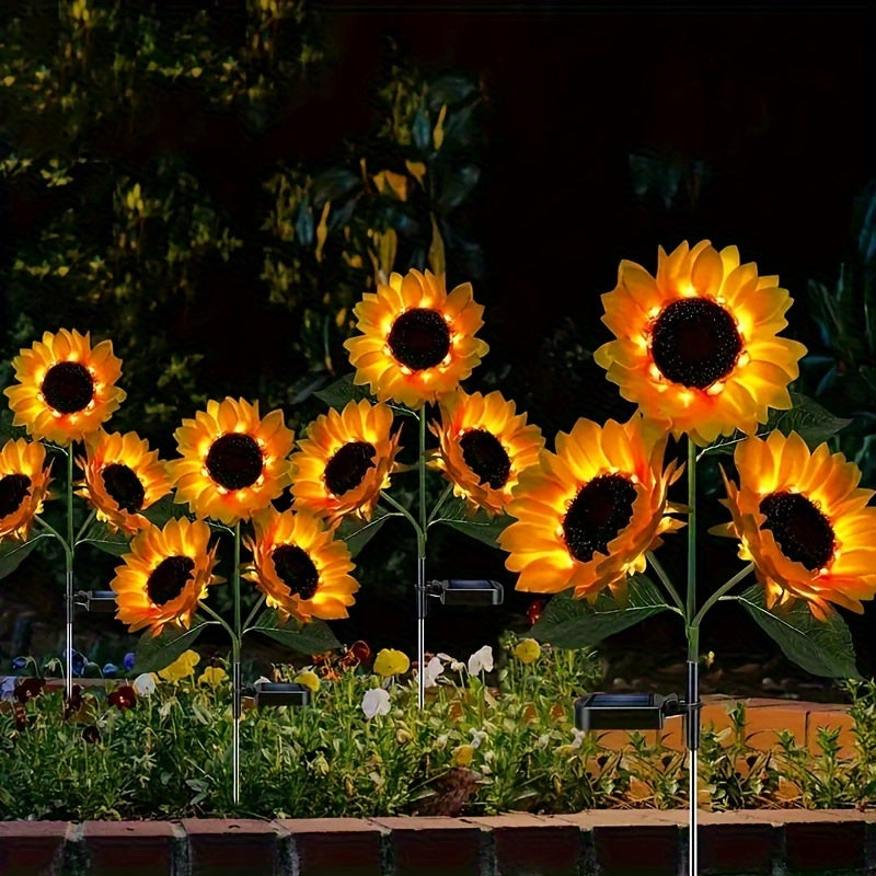 SolarBloom - Illuminazione da Giardino LED Girasole con 3 Teste, Impermeabile