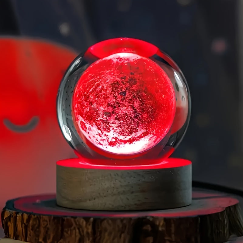 LumiSphere - Lámpara nocturna LED de bola de cristal 3D con base de madera