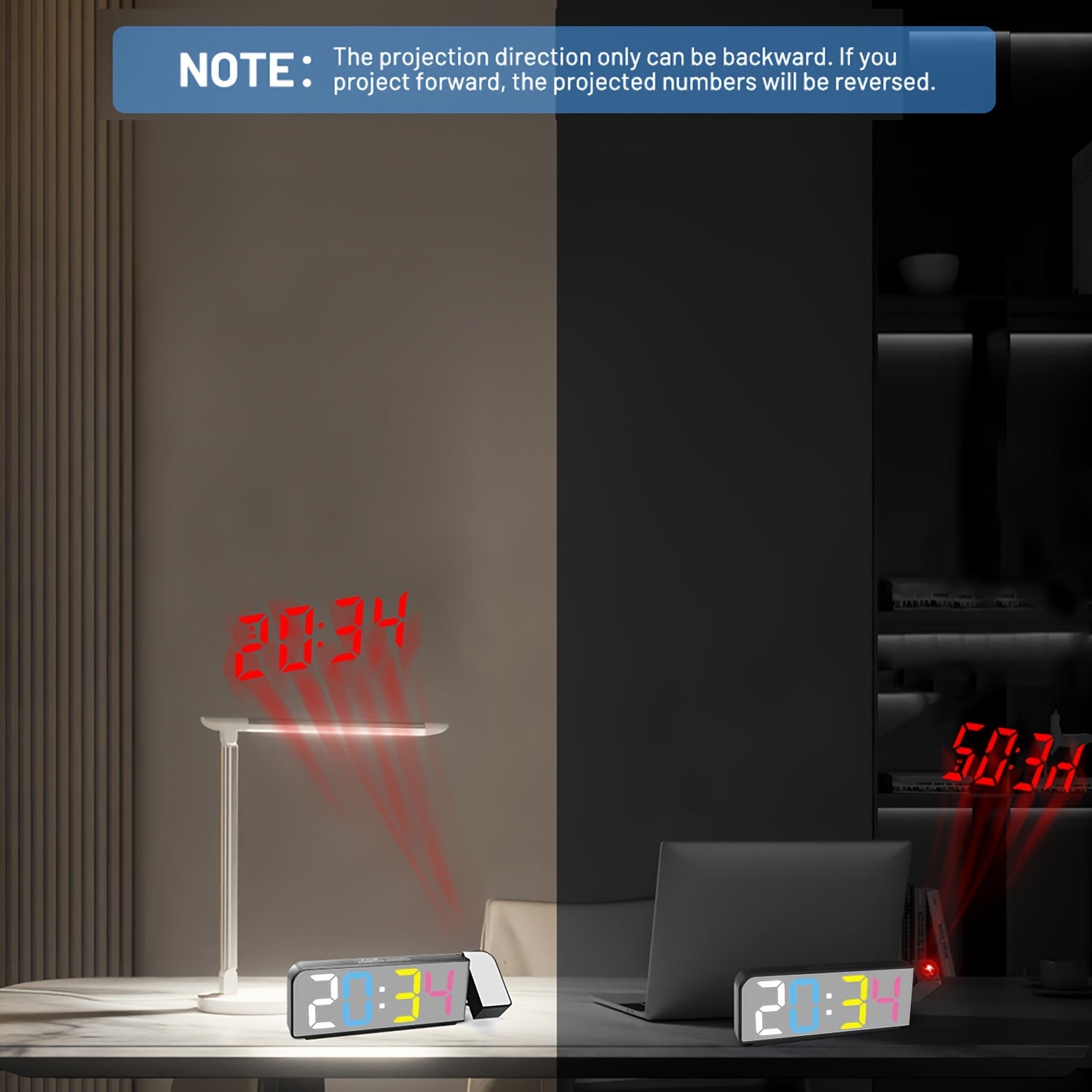 ProjectTime - Digitale Projectie Wekker met LED en Spiegel Scherm