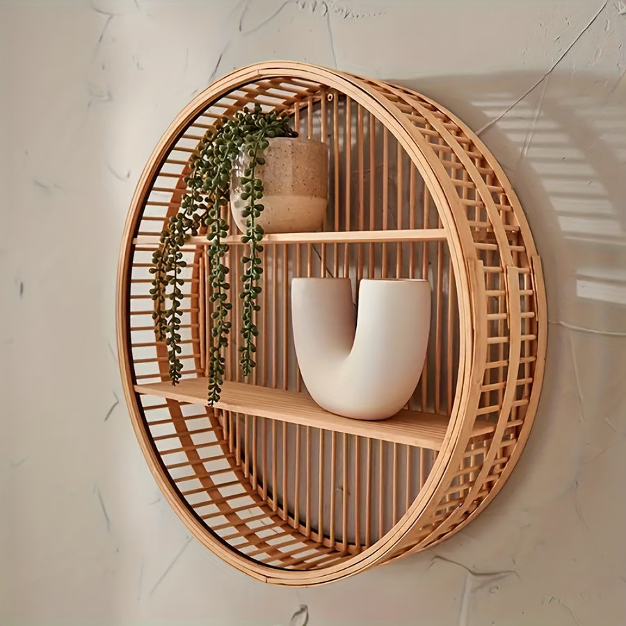 BambooShelf - Round Bamboo Wall Shelf - Retro Style Handmade