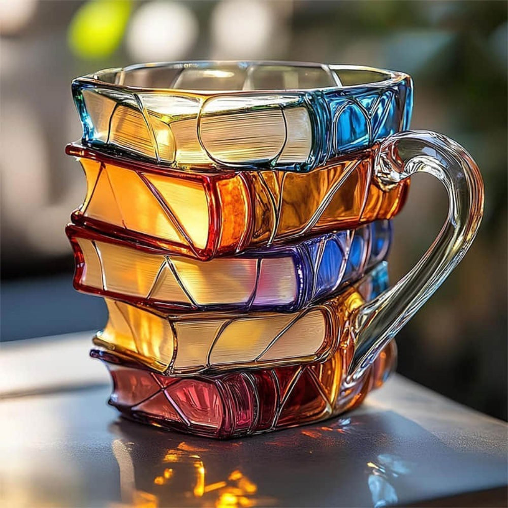 3D Book Mug Hand-Painted Literary Coffee Cup Heat-Resistant Glass 0