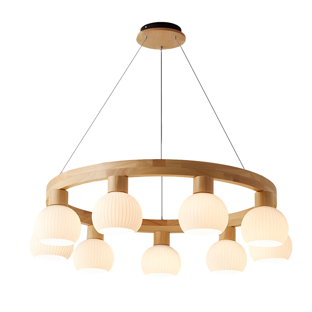 NordicLustre - Scandinavian Wooden Chandelier with 3-Step Dimming Function