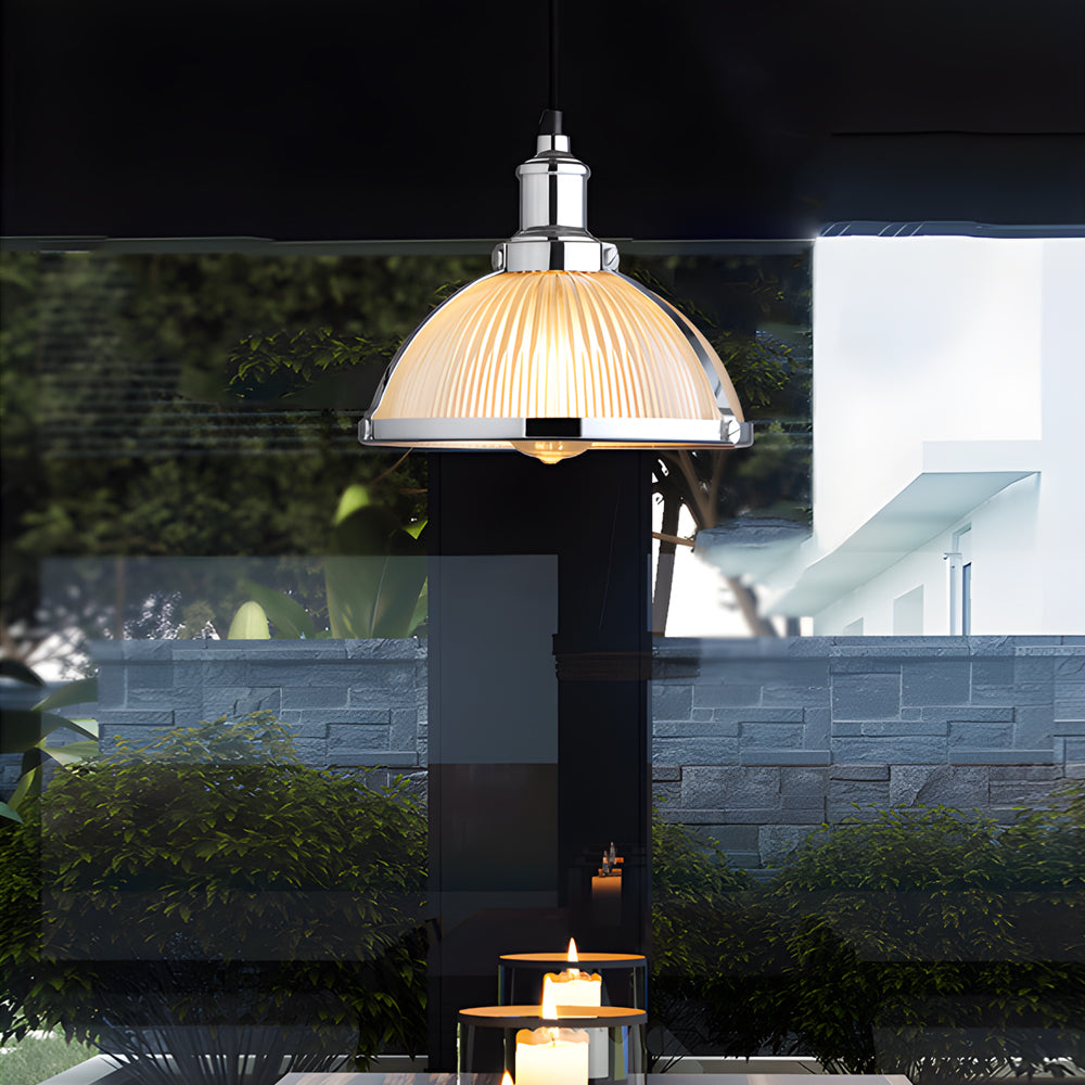 Lámpara colgante retro de 1 luz con pantalla de vidrio rayada