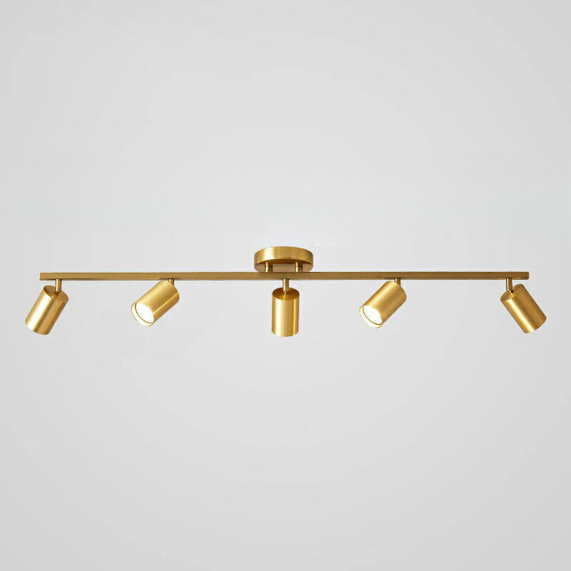 Minimalistische LED Plafondlamp met Gouden Tubulaire Track en Metalen Kap