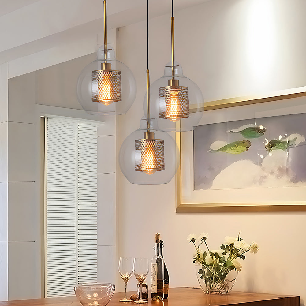 GoldenGlow - Industrial Vintage Pendant Lamp with Glass Dome and Golden Accent