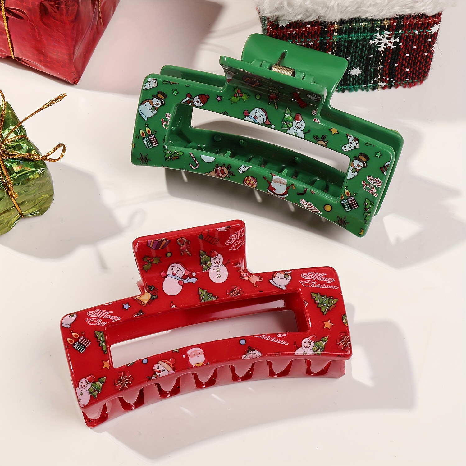 FestiveClips - 4-delige Set Elegante Kerstprint Haarklemmen